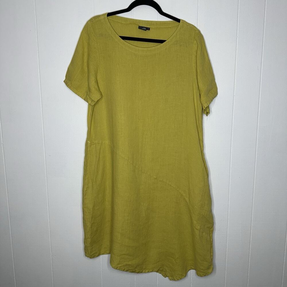 Lisa Bayne Women’s 100% Linen Shift Dress Asymmetrical Hem Lagen Look Size M - Picture 1 of 5